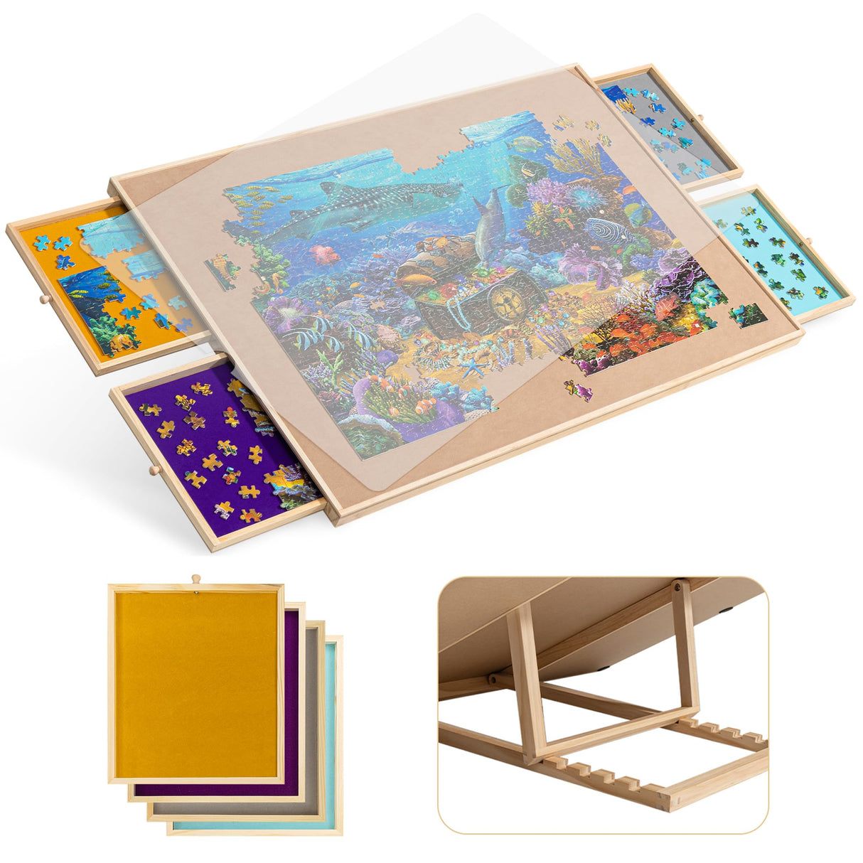 Becko US 1500-Pc Tilting Jigsaw Puzzle Board with 4 Colorful Drawers & Cover, Adjustable Puzzle Table with Built-in Easel/Stand, Portable Tables with Storage for Adults, with Premium Flannel Tabletop Becko US