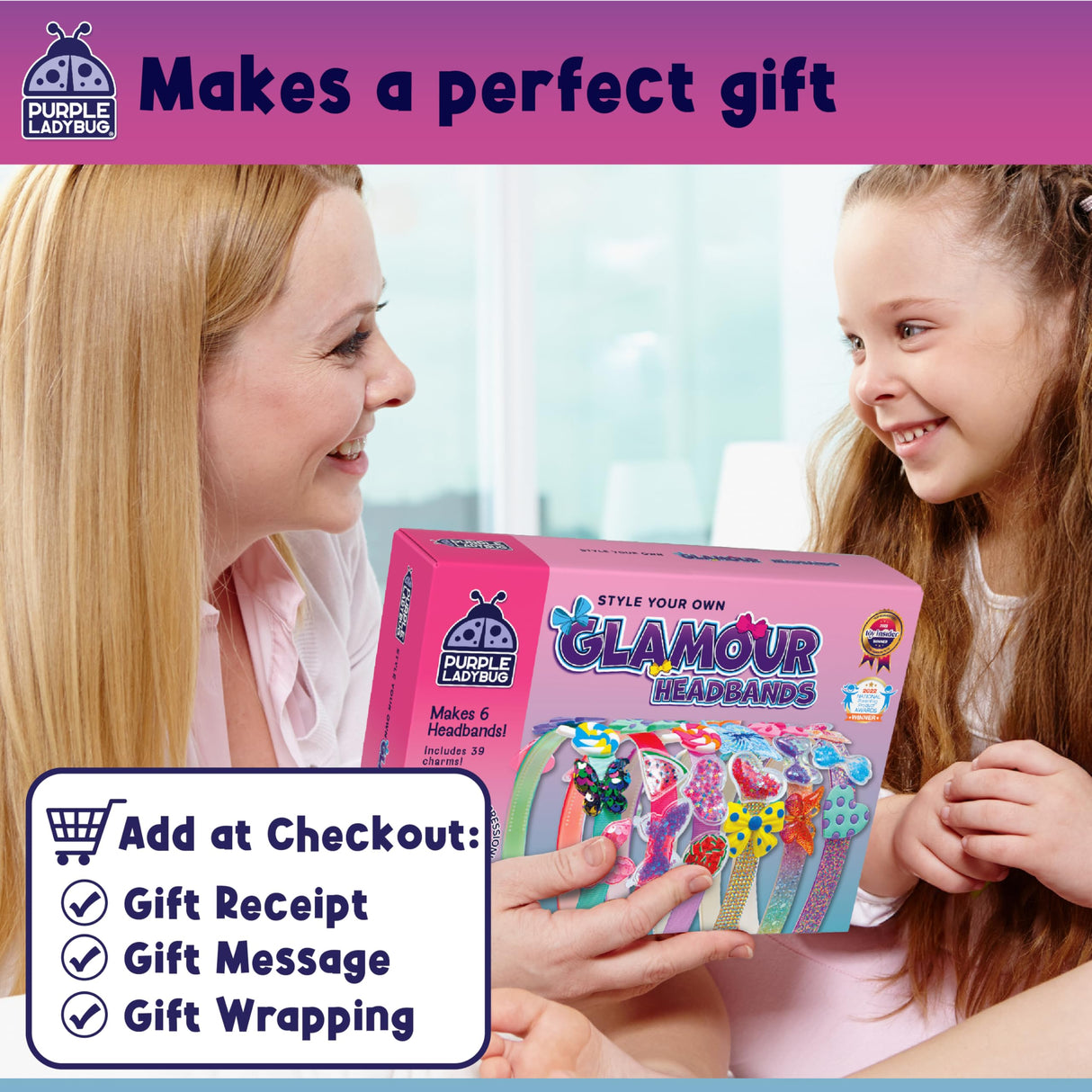 PURPLE LADYBUG DIY Headband Making Kit - Crafts for Girls Ages 6-8, 5-9 Years Old Girl Gifts, Birthday, Hair Accessories, Fun Summer Activities for Kids, Back to School Gifts for Students PURPLE LADYBUG