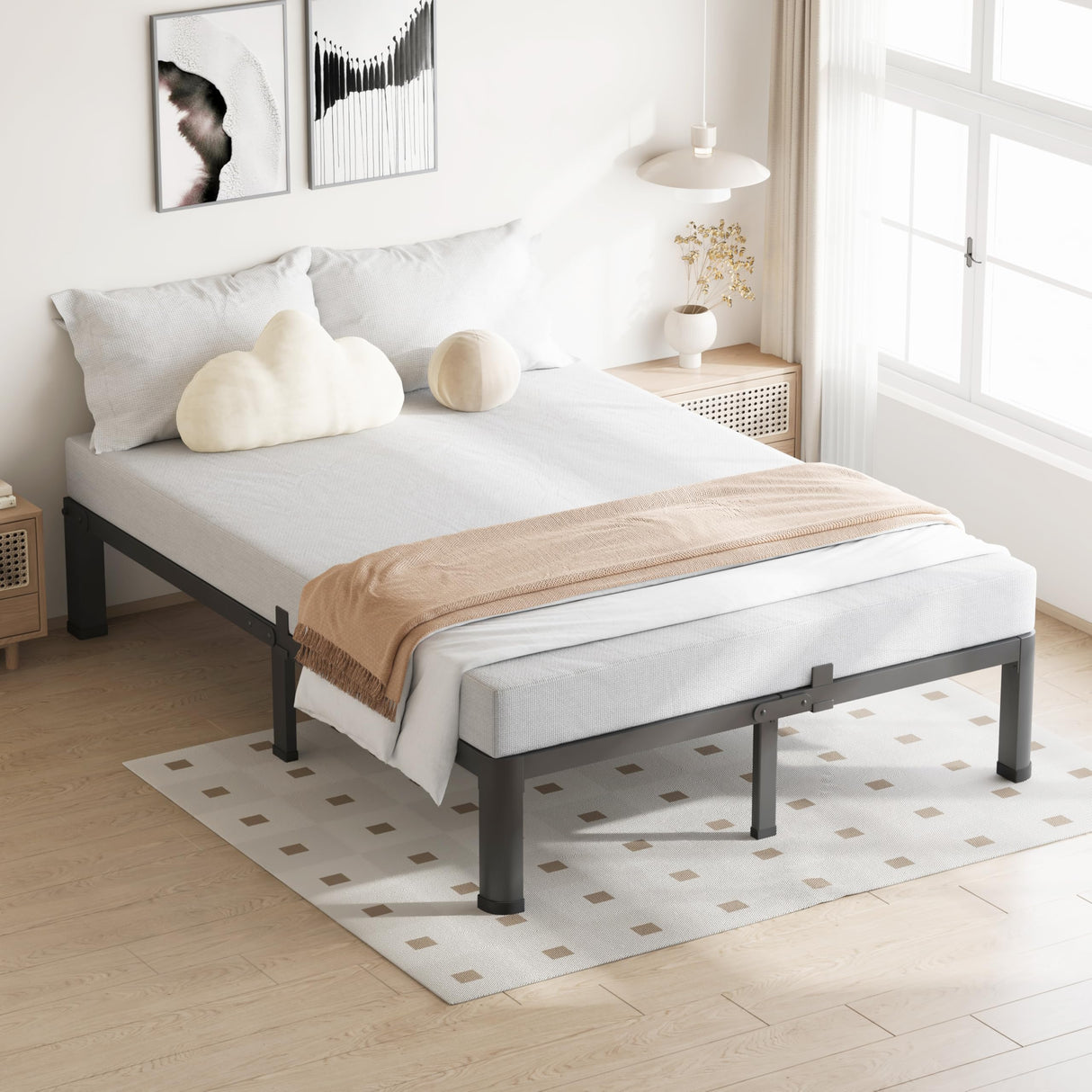 VIPSHOW 10 Inch Queen Bed Frame, 3500Lbs Heavy Duty Metal Platform with Round Corner Legs Mattress Slide Stopper, Steel Slat Support No Box Spring Needed, Noise Free, Non-Slip, Easy Assembly VIPSHOW