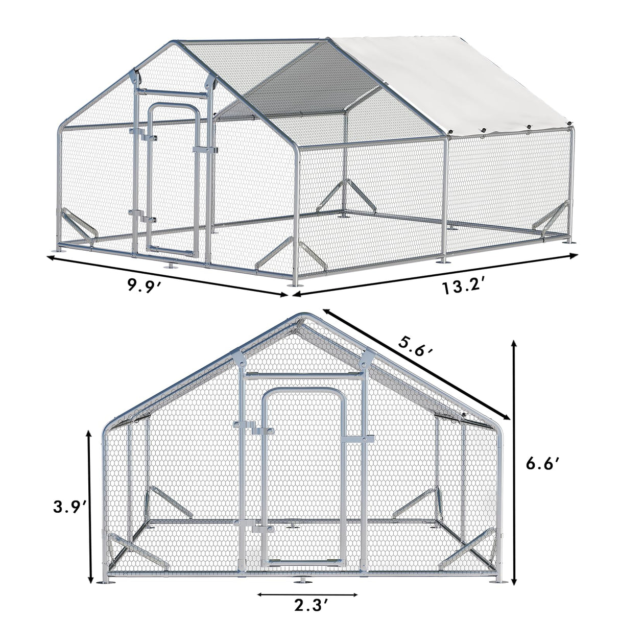LEMBERI Metal Chicken Runs for Yard, Spire-roof Large Walk in Chicken coop cage for Outside,Galvanized Rabbits Duck Run and coops,Chicken Pen with Waterproof Cover for Outdoor,Backyard and Farm LEMBERI