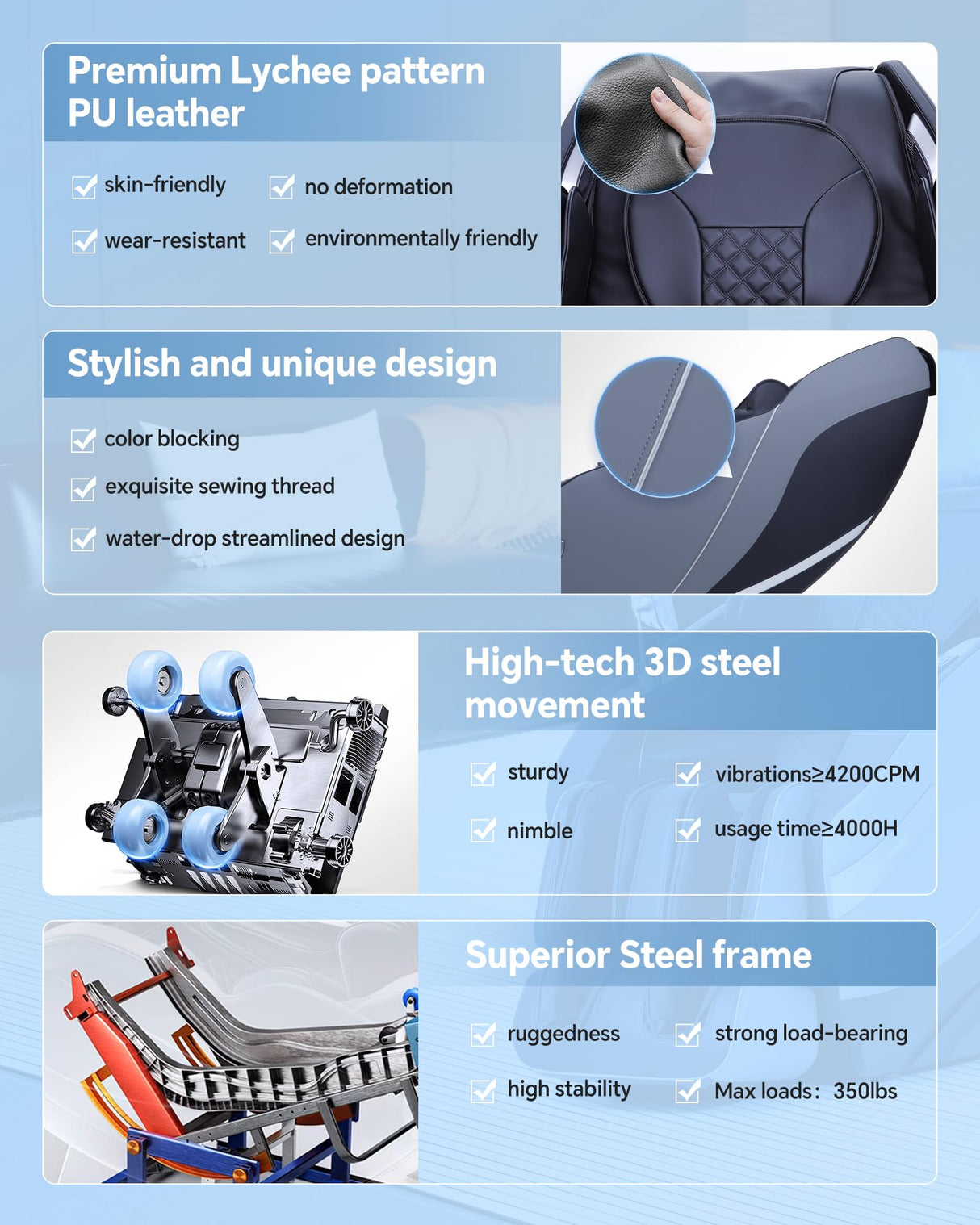 Stylish Massage Chair Full Body Zero Gravity Massage Chair Rocking Sleep Mode 3D SL Yoga Stretch Massage with Heat 12+ Modes Upgraded Calf +11cm Wireless Phone Charge Screen Touch Large Size Black UIIU