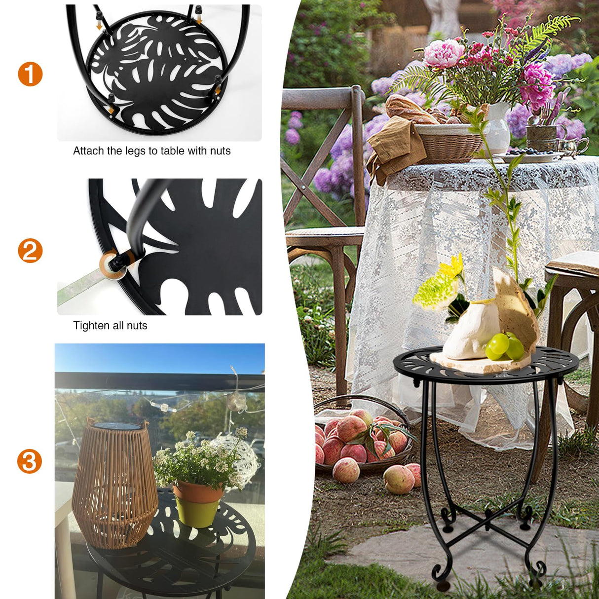 Outdoor Side Table for Small Spaces, Versatile 14 Inch Round Metal End Table for Patio Balcony Yard Porch Garden Bedside, Anti-Rust and Waterproof Accent Table for Indoor Outdoor Use, Easy Assembly Plant Castle