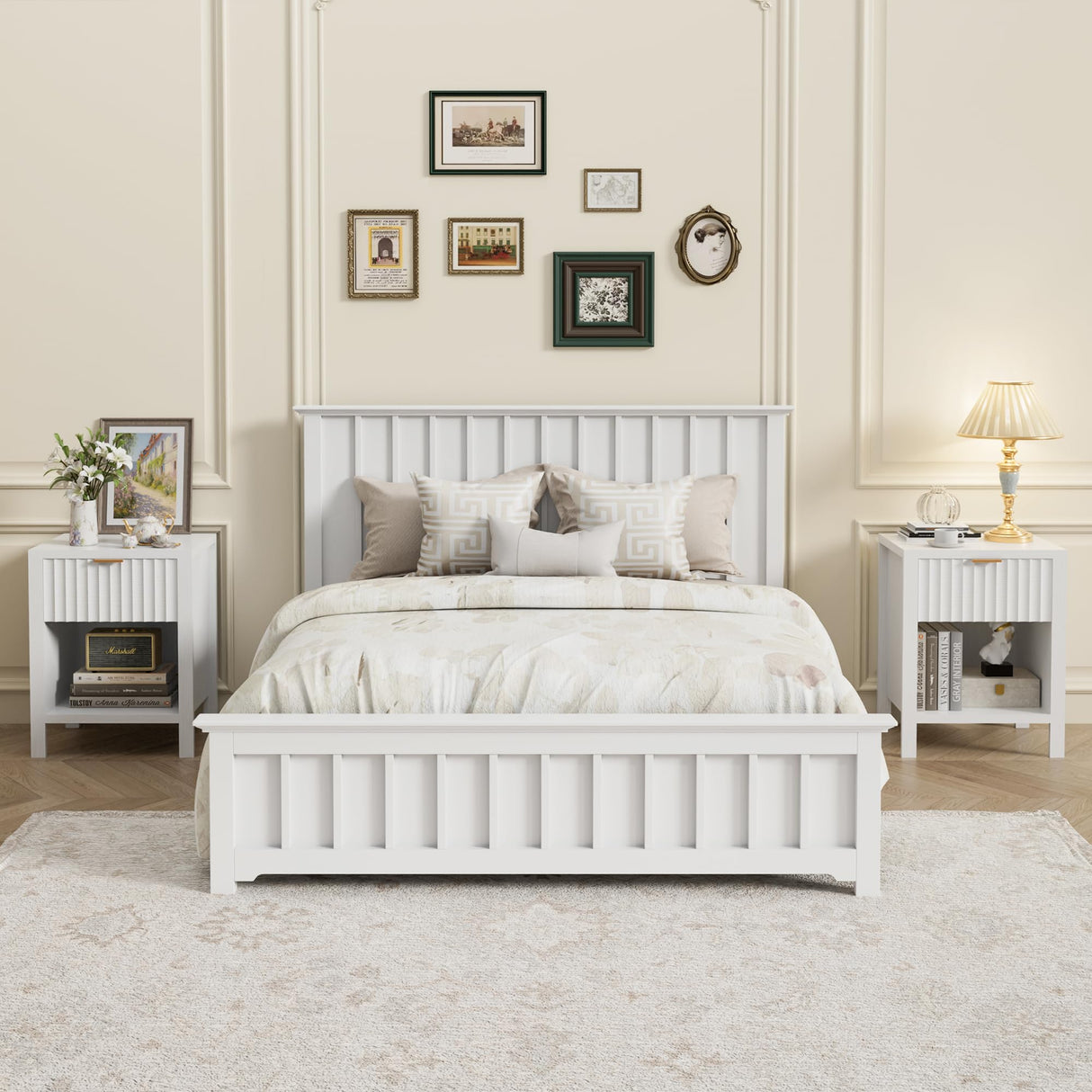 Anbuy White Nightstands Set of 2,Fluted Nightstands with Metal Handle,Wooden End Side Table White Bedside Table for Bedroom,Living Room Anbuy