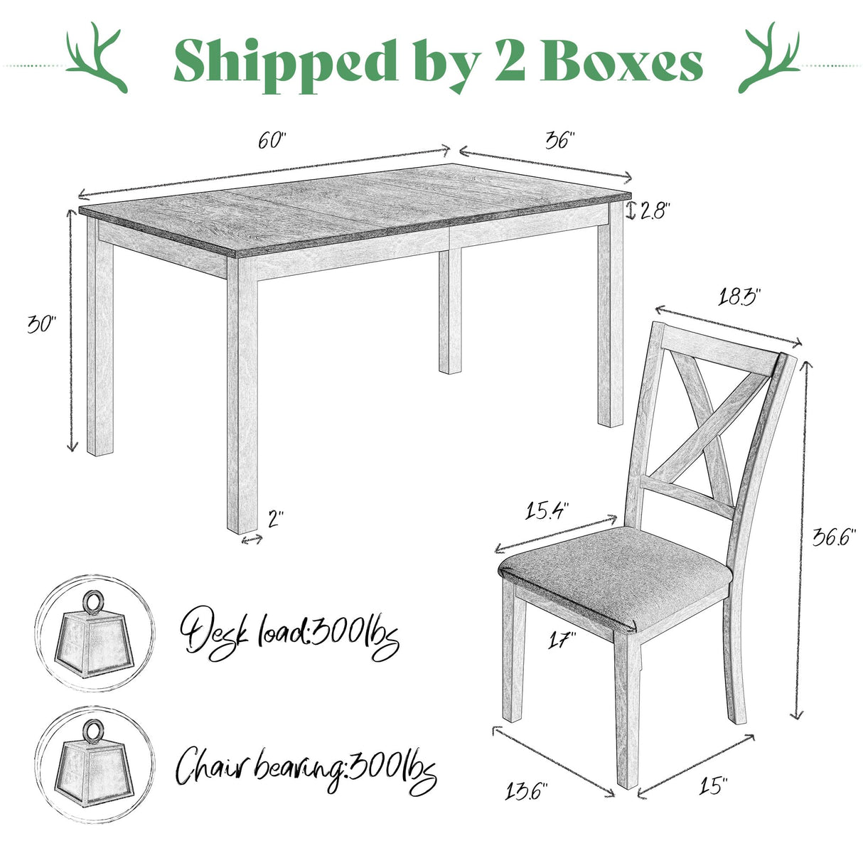 AMERLIFE 7-Piece Farmhouse Solid Wood Dining Table Set with 6 Upholstered Chairs, 60" Space Saving Dinner Table & Chairs Set, for Dining Room, Kitchen, Restaurant, Brown & White AMERLIFE
