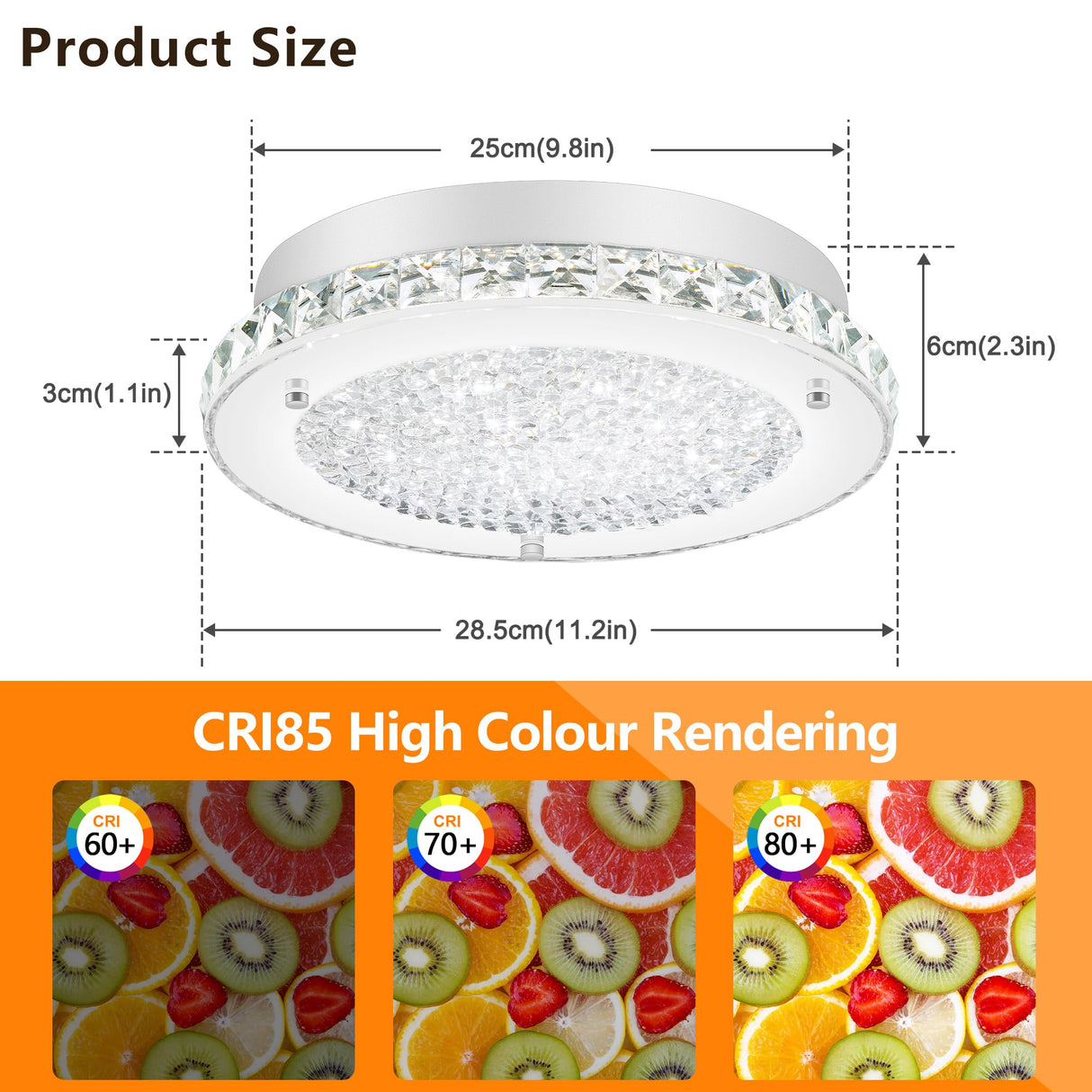 Ceiling Light, Crystal Ceiling Light Fixture Flush Mount Ceiling Light Crystal Light Fixture Ceiling Mount Modern Dimmable LED Ceiling Light for Bedroom Kitchen Bathroom Hallway Porch Office 11" DHK wot