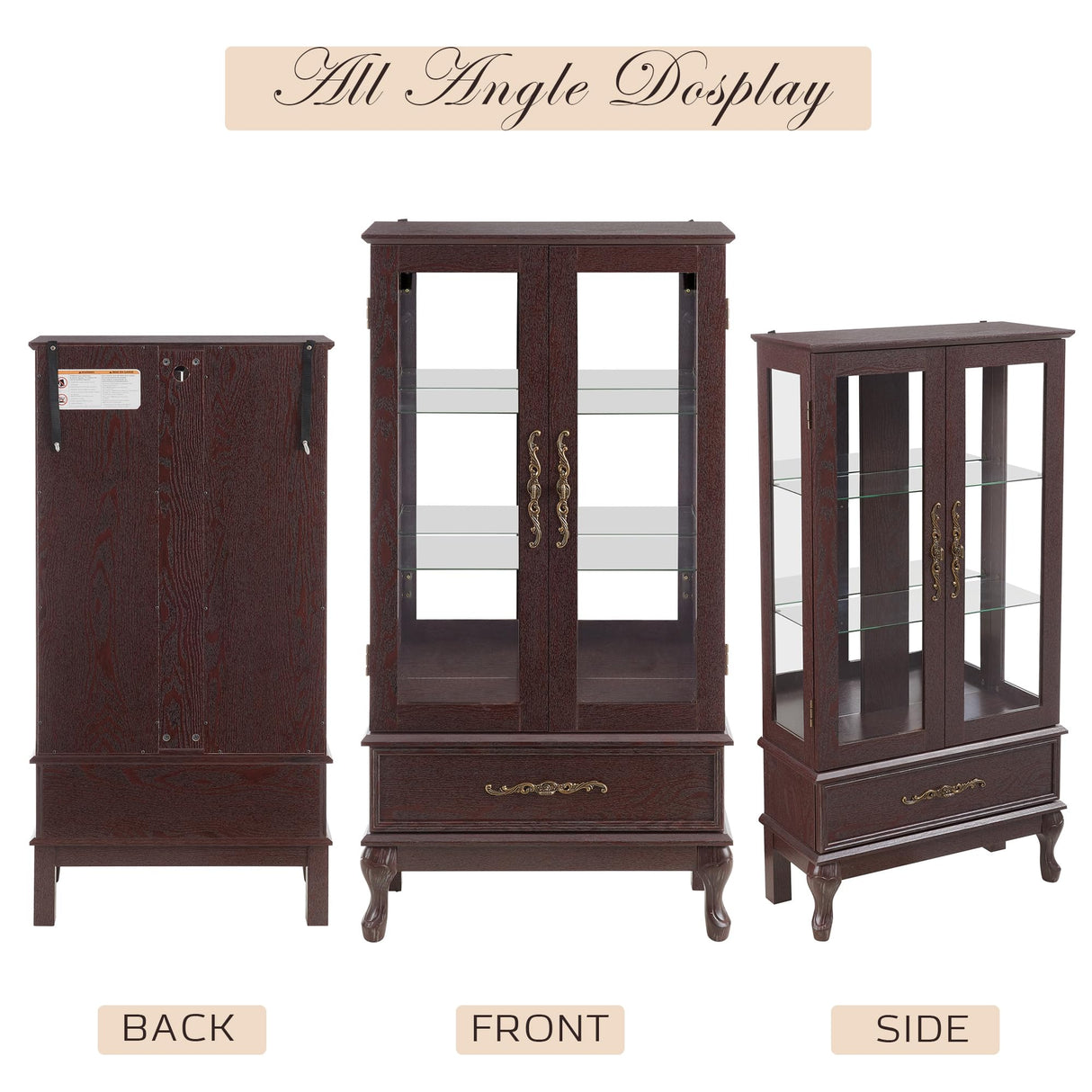 KavlSean 52" H Lighted Display Cabinet, Curio Display Case with 3-Tier Adjustable Shelves, Curio Cabinet with Tempered Glass Doors and Light Bulb, Rack for Living Room Storage (Dark Cherry) KavlSean