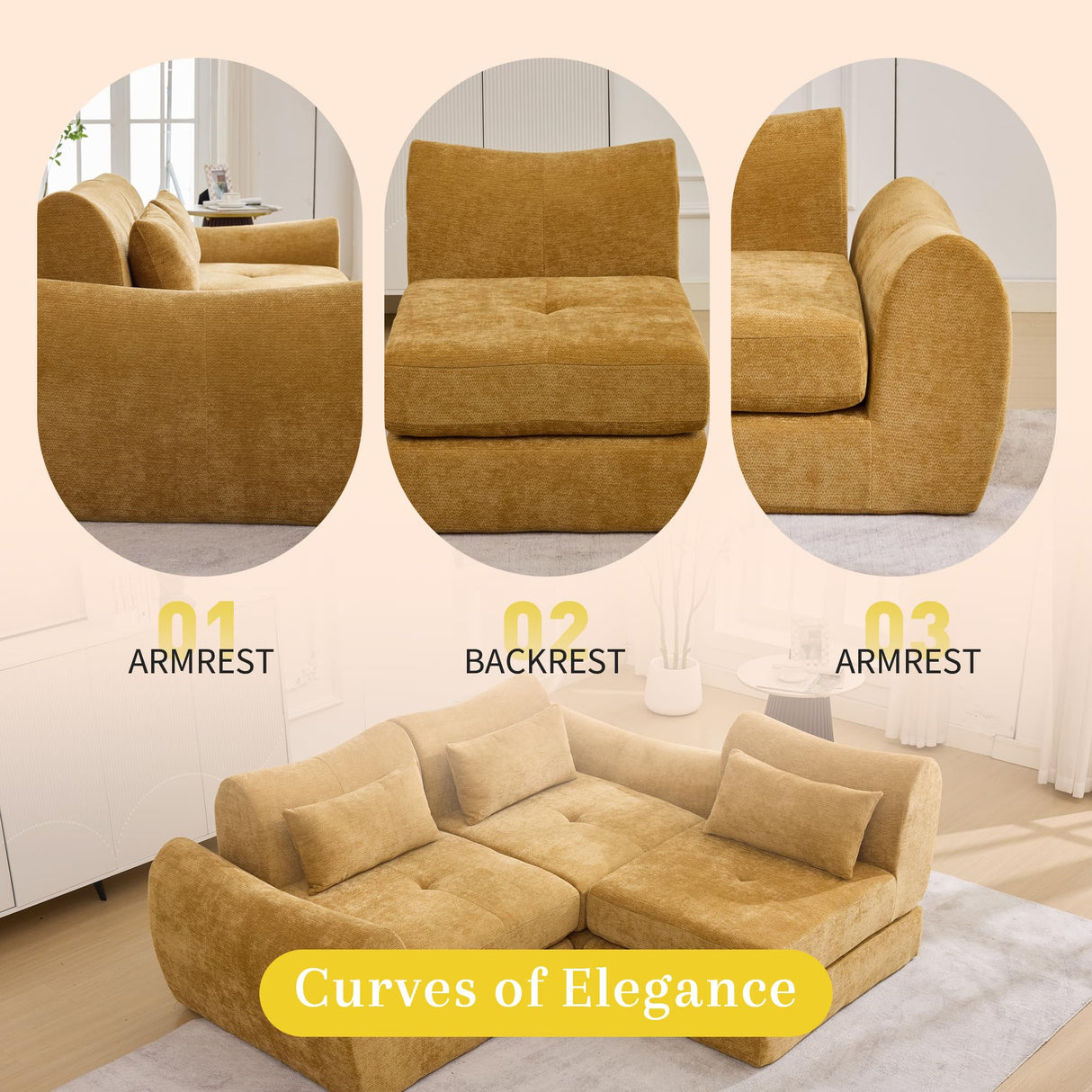 MAXMAXX 102" Cloud Sofa, 4-in-1 Folding Sofa Bed, Floor-Standing Boneless Couch, Futon Sofa Bed for Living Room, Bedroom and Entertainment Room(Yellow) MAXMXX