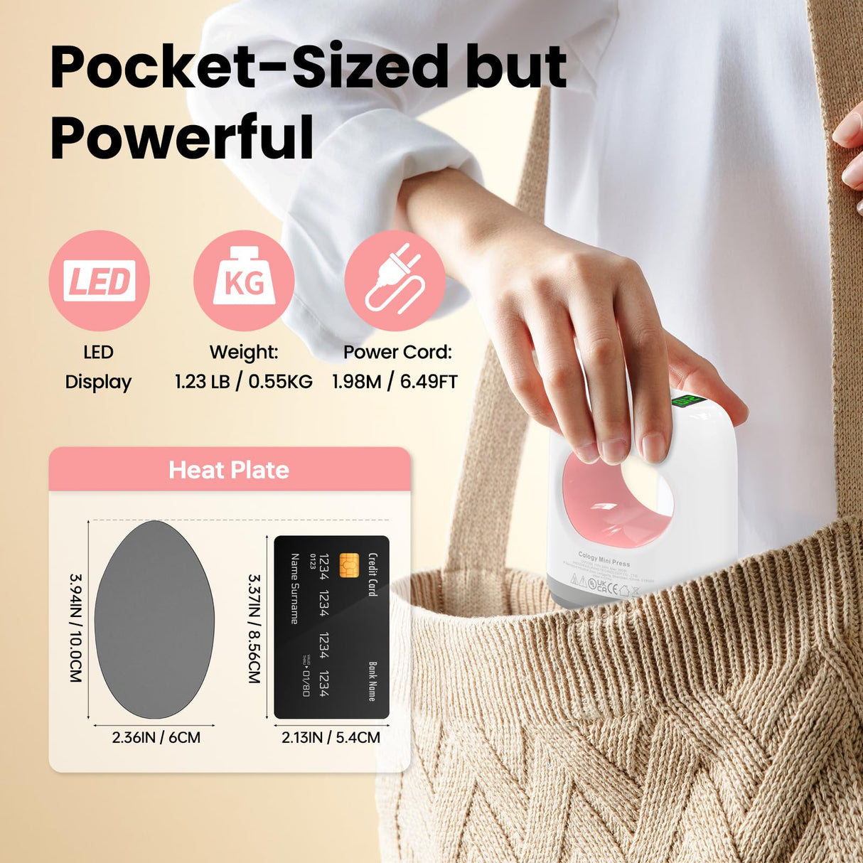 Calogy Super Mini Heat Press Machine, Max 410℉ & 4 Heating Setting with LED Display, Mini Iron for Crafting with Precision Tip, Easy for Small Objects Like Shoes, Stuffed Animals, Hats (White Pink) Calogy