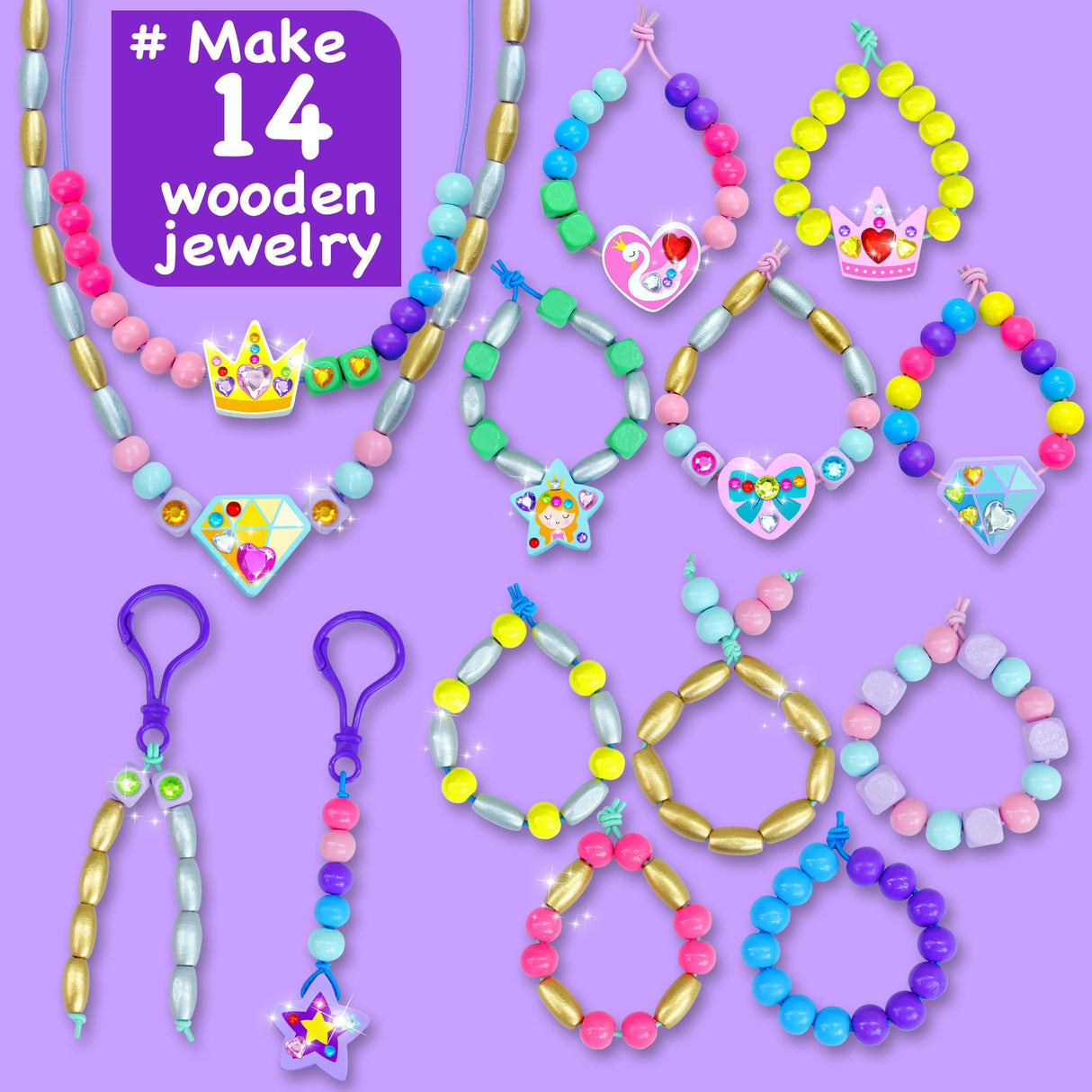 EZCRA Kids Bracelet Making Kit – Make 14 Jewelry Kit for Girls Age 5 - Beads for Kids - Friendship Bracelet Craft Set - Easy DIY Bracelet Kit, Gift for Girls 4-6 EZCRA