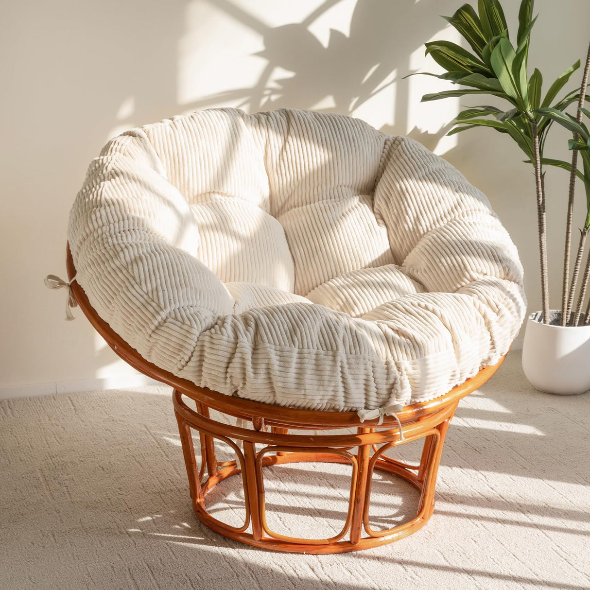 HIGOGOGO Papasan Chair Cushion with Corduroy Cover (Without Chair), 48 x 48 Inch Supportive Cushion, Overstuffed Chair Cushion,Beige HIGOGOGO