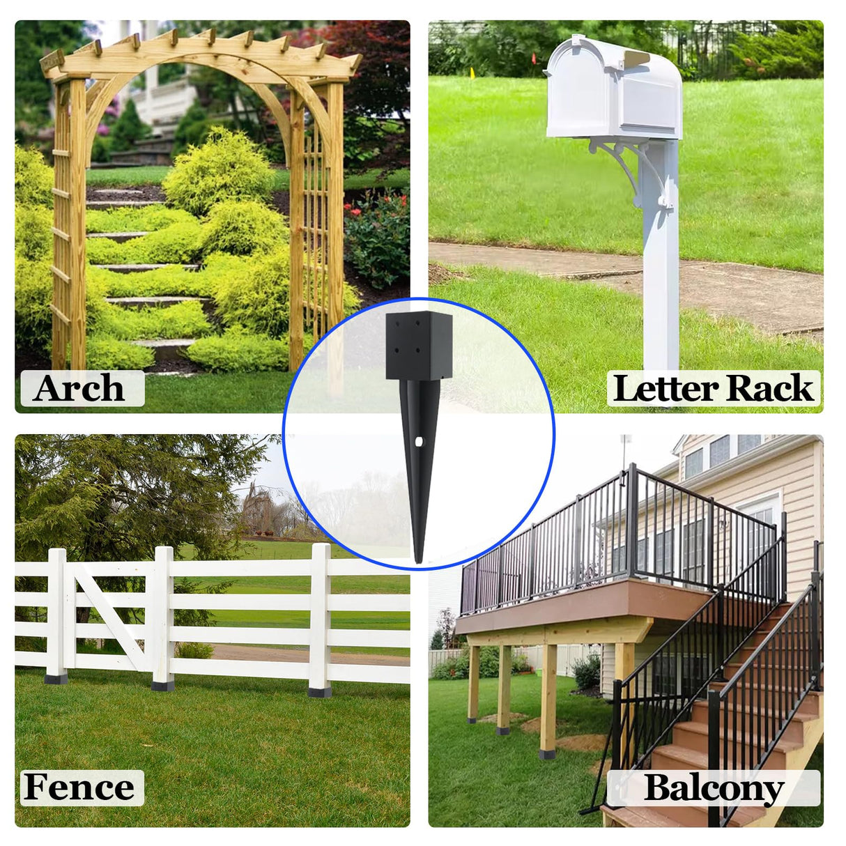 6 Pcs 4x4 Fence Post Anchor Ground Spike(Inner Size 3.6"x3.6" 16" Black Powder Coated–Mailbox Post Anchors, for Deck,Fence,Railing,Mailbox.. XIHUWZ