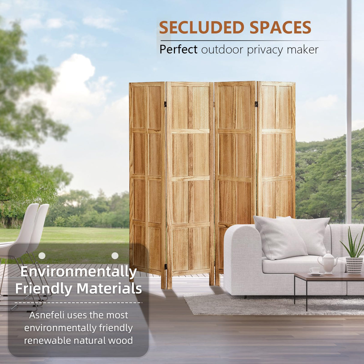 Asnefeli 4 Panel Room Divider, 5.6 FT Folding Privacy Screen Room Divider, Partition Divider for Room Separation, Room Partition Separator, Wooden Wall Divider Screen for Home Office Bedroom (Natural) Asnefeli