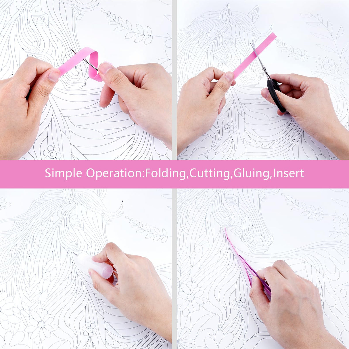 Uniquilling Quilling Kit, Paper Quilling Kits, 16 * 20-in Horse Paper Filigree Kits with Quilling Tools& Using Manual, DIY Quilling Artwork Modern Wall Art for Living Room Uniquilling