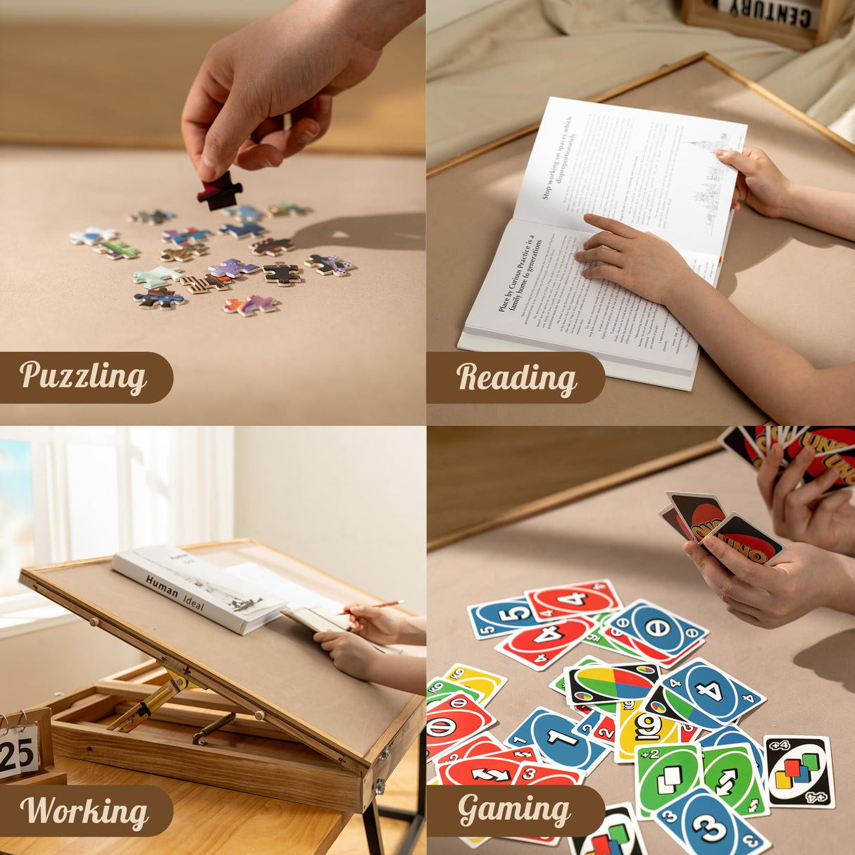 Sancallie Jigsaw Puzzle Table Storage Portable Folding Tilting Table with 5 Drawer for 1500 pcs Play Table with Non-Slip Surface Mat & Dust-proof Cover for Adults Kids Boy Girl Gift for Puzzle Amateur Sancallie