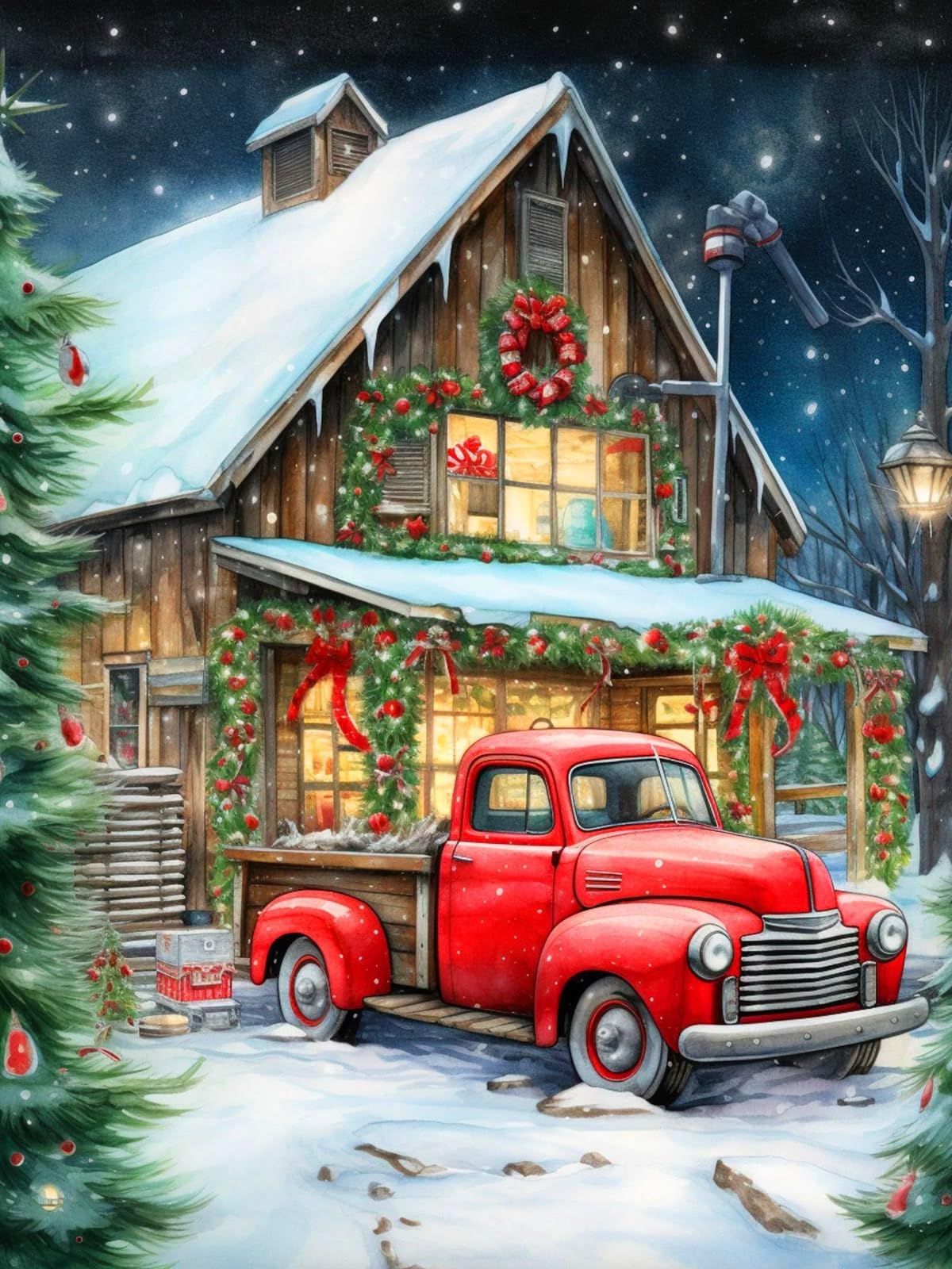 askkqtx Christmas Diamond Art Kits for Adults, Red Truck Diamond Painting Kits for Beginners, DIY 5D Full Drill Round Crystal Rhinestone Gem Art Craft for Gift Home Wall Decor 12x16 Inch askkqtx