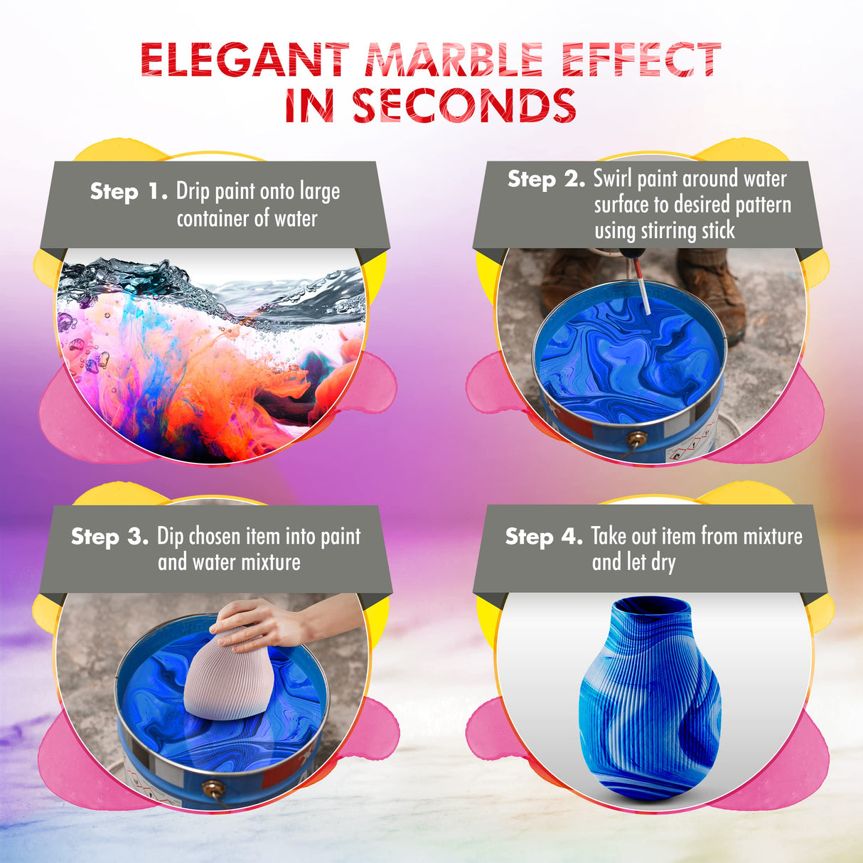 Marabu Easy Marble Paint Set - Neon Colors Starter Set - Marbling Paint Kit for Kids and Adults - Hydro Dipping Paint for Tumblers, Ceramic, Paper, Glass, Plastic - 5 x 15ml Bottles Marabu