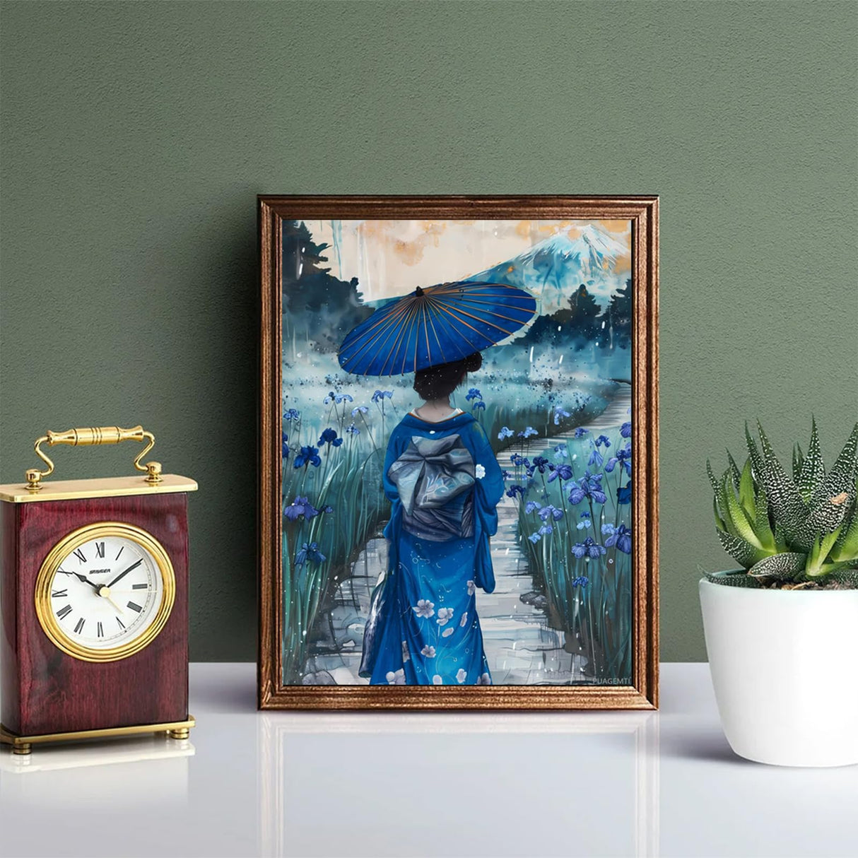 Diamond Art Painting Kits Geisha Walking with Umbrellas in The Iris Fields Full Drill Diamond Dots Paintings for Adults, Round 5D Paint with Diamonds Pictures DIY Crafts for Home Decor 12x16 inch PUAGEMTI