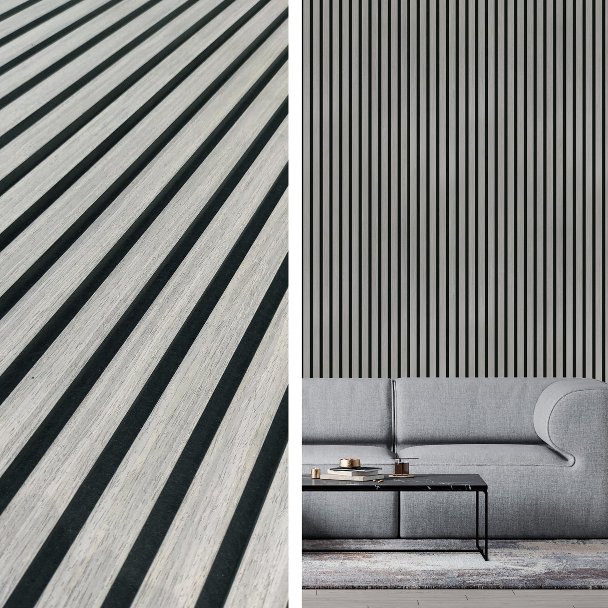 INNO STICKERS 3-Piece Wood Slat Wall Panel for Interior Wall Decor Noise Cancelling 94.5" x 11.4" Acoustic Decorative 3D Sound Absorbing Wall Paneling, Gray Oak, 22.4 Sq.Ft INNO STICKERS