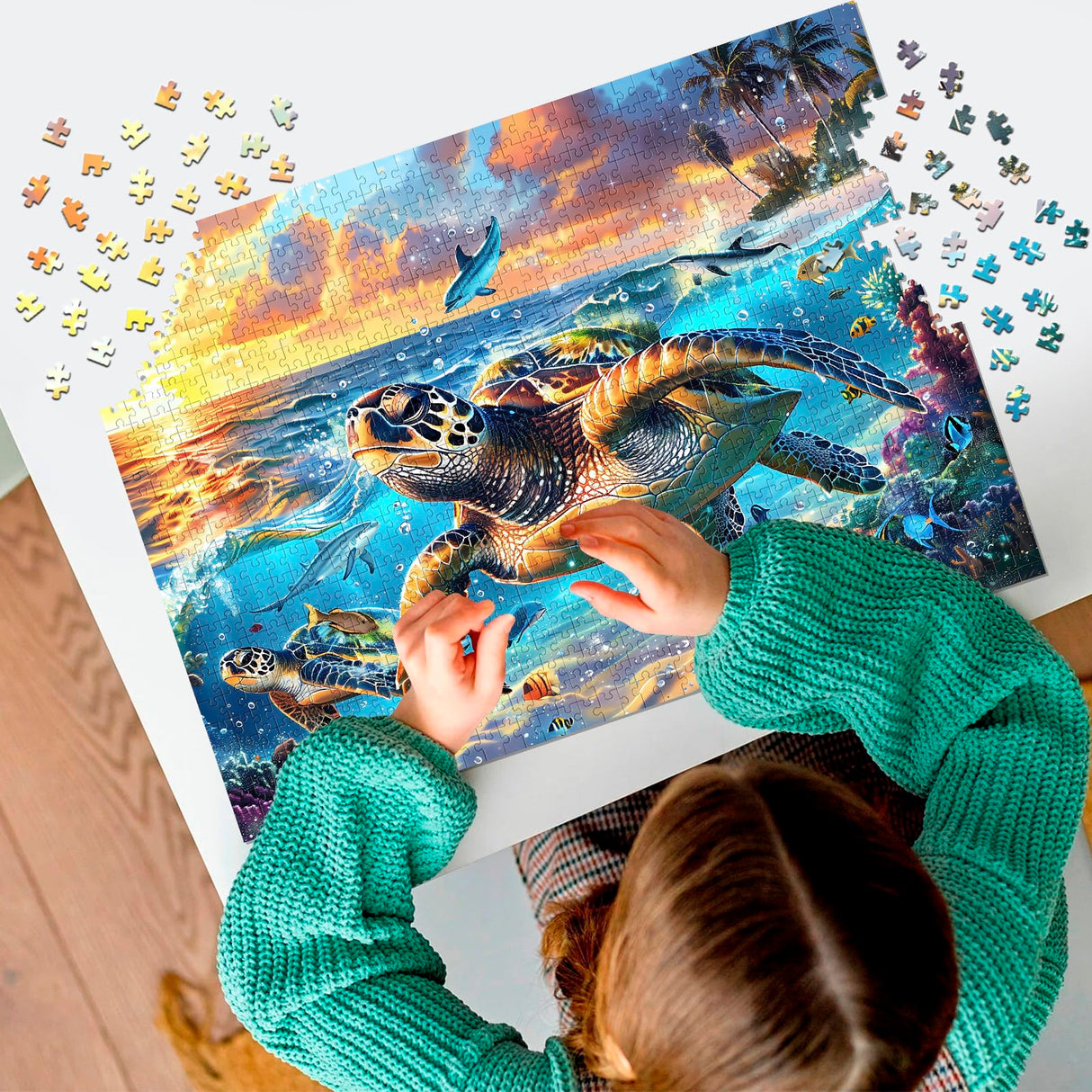 2 Pack Puzzles for Adults 1000 Pieces-Sea Turtle & Dolphins Difficult Jigsaw Puzzles for Adults,Hard Jigsaw Puzzle Decorations DIY Leisure Game Toy Suitable Family Friends(27.5x20 inches) mjyphdm