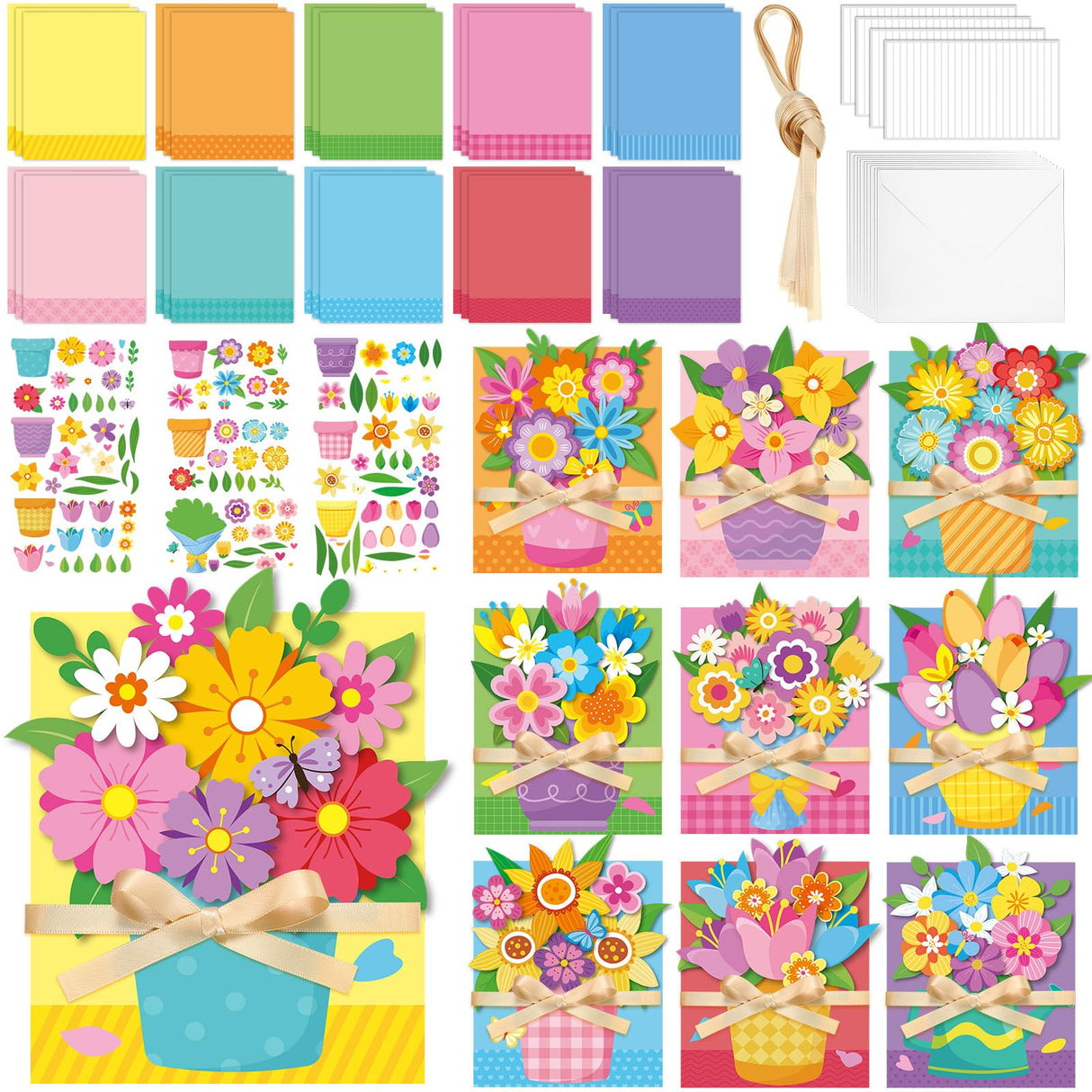 Fullhawl 30 Sets Mothers Day Card DIY Mom Cards Making Kit Happy Mother's Day Flower DIY Greeting Card with Envelopes Ribbon Floral Handmade Craft to Mom for Home School Classroom Activities Supplies Fullhawl