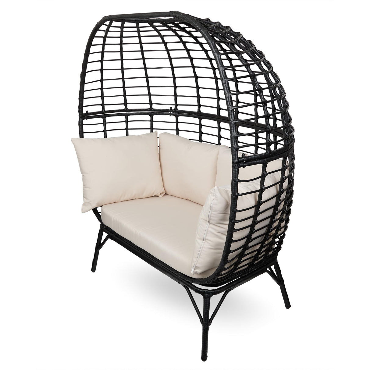 Alpine Corporation MHQ130 Indoor/Outdoor Double Seat Egg Chair w/Cushions, Versatile Patio & Sun Room Seating, 57" H, Black Alpine Corporation