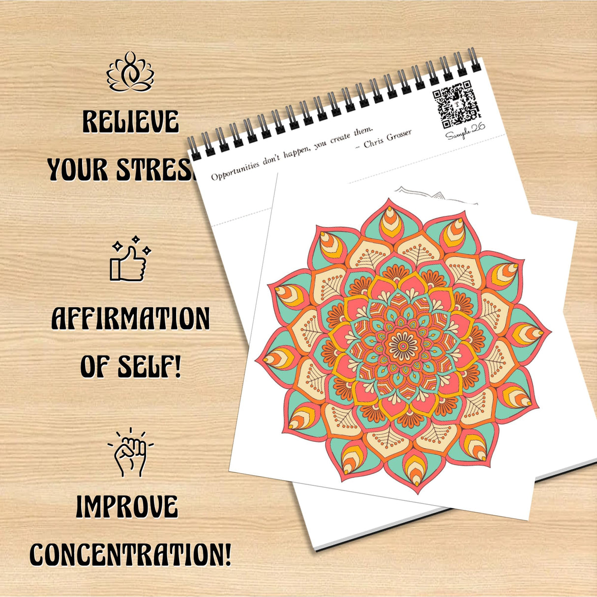 TIEFOSSI Relaxing Coloring Book, for Adults to Relax and Relieve Anxiety,160 GSM 60 Original Tearable Mandala Patterns Designs, Gift for Kids Adult TIEFOSSI