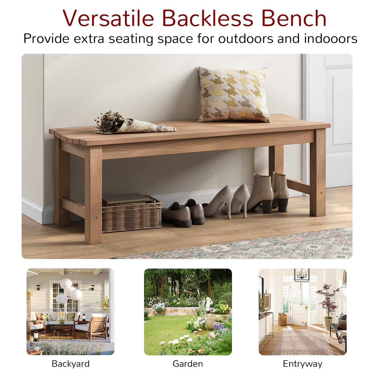 Stoog Teak Two-Person Outdoor Backless Bench with 800 lbs Capacity and All-Weather Durability Stoog