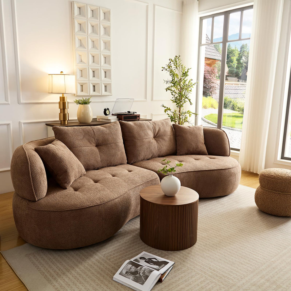 YOPENG 109" Curved Couch Modular Sectional Sofa,Modern Boucle Fabric Tufted Upholstered Couches,4 Seats Extra Deep Curved Sofas for Living Room,Bedroom,Small Spaces,Camel YOPENG