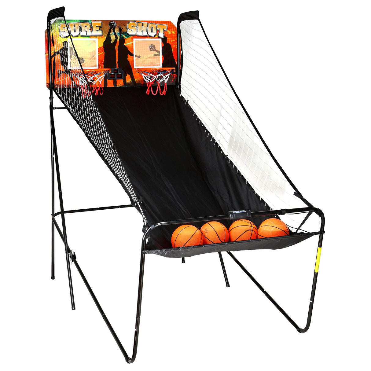 Hathaway Sure Shot Dual Electronic Basketball Arcade Game with Electronic Digital Scoring and Timer, Easy Folding for Storage, 4 Balls and 2 Nets, Black/Orange Hathaway