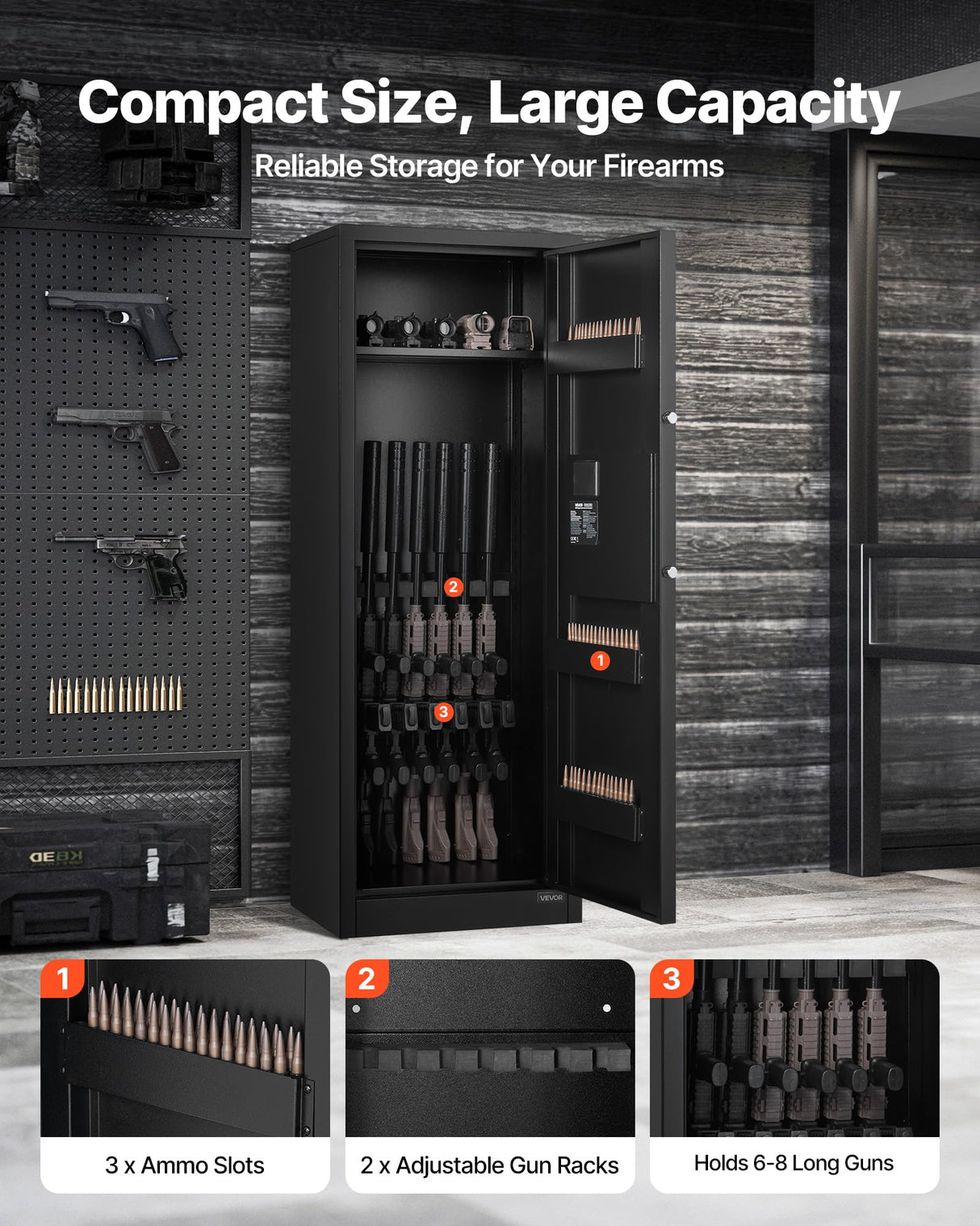 VEVOR 6-8 Gun Safe, Long Gun Cabinet for Rifles and Pistols, Quick Access Rifle Safe with 3 Ammo Slots and 2 Adjustable Racks, Large Digital Cabinet with Key and Password Lock VEVOR