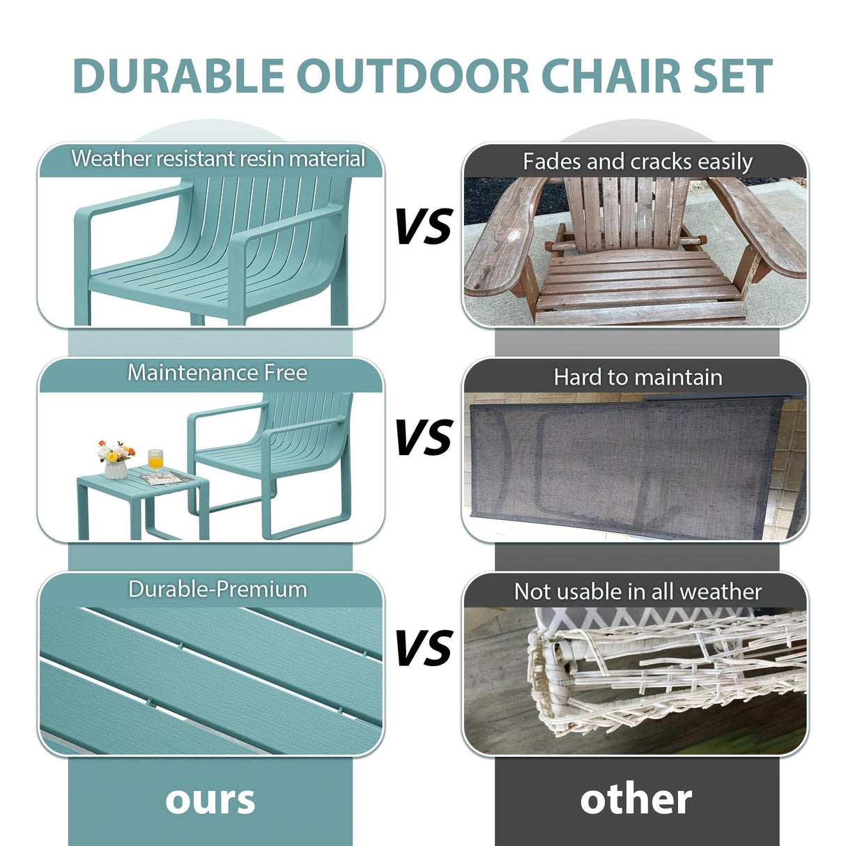 Werph Patio Furniture Set, 4 Pieces Outdoor Furniture Patio Table and Chairs Set, Patio Chairs Set of 4 Patio Conversation Sets Balcony Bistro Set Porch Furniture for Lawn Garden Poolside Werph