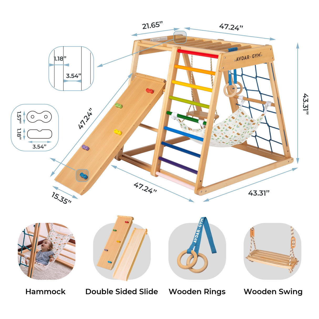 AVDAR Indoor Jungle Gym, 8-in-1 Beechwood Toddler Climber Playset, Wooden Montessori Indoor Playground for Kids, Easy Assembly, Safe & Sustainable AVDAR