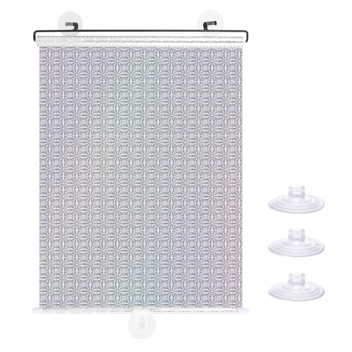 No Drilling Retractable Roller Window Shades W/3 Suction Cups, Black Blackout Blind Shade Temporary Cover Curtain for Home Bedroom Car (23.62" L×15.75" W, Laser Pattern) WoodArtSupply