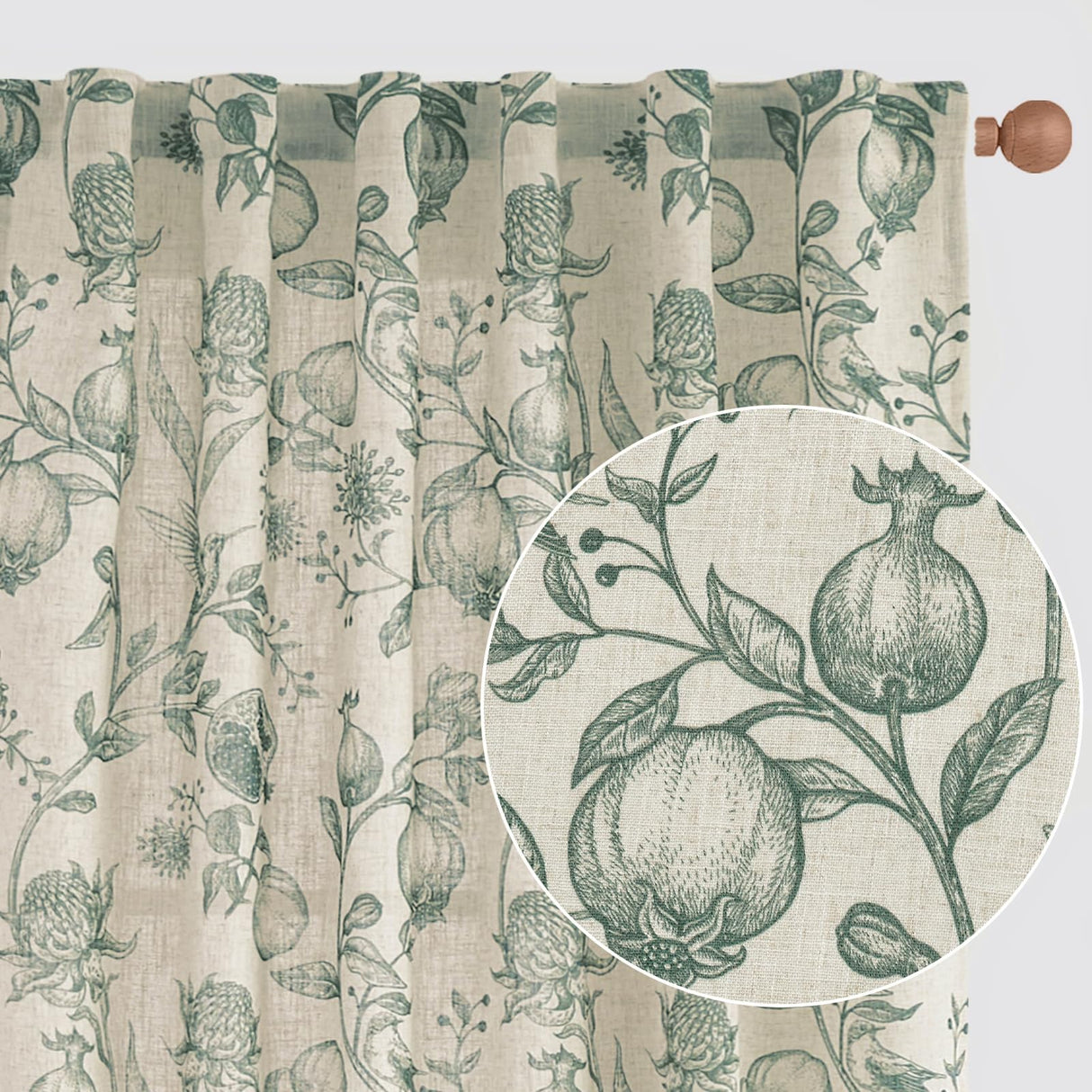 jinchan Linen Curtains Floral Curtain for Living Room 84 Inch Long Dark Green French Back Tab Light Filtering Toile Print Farmhouse Bedroom Curtains Window Drapes Set 2 Panels jinchan