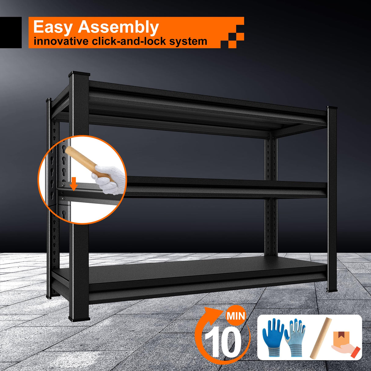 Huhaneon Heavy Duty Garage Shelves - 48''W 1,650Lbs Metal Adjustable Storage Shelving Rack Units for Warehouse Kitchen Pantry Basement 3 Tier Black 47.2" W x 15.7" D x 36" H Huhaneon