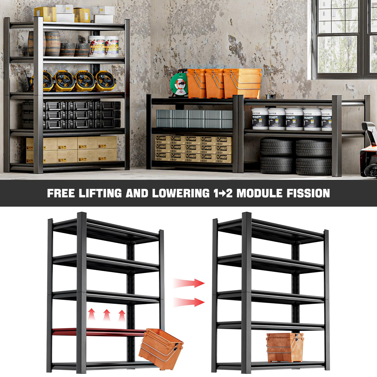 Phonando 72" Hx36 Wx16 D 5-Tier Garage Shelf, 3000 lbs Heavy Duty Storage Shelves, Easy Assembly Adjustable Stainless Shelving, Suitable for Garage Basement Office Farmhouse etc Phonando