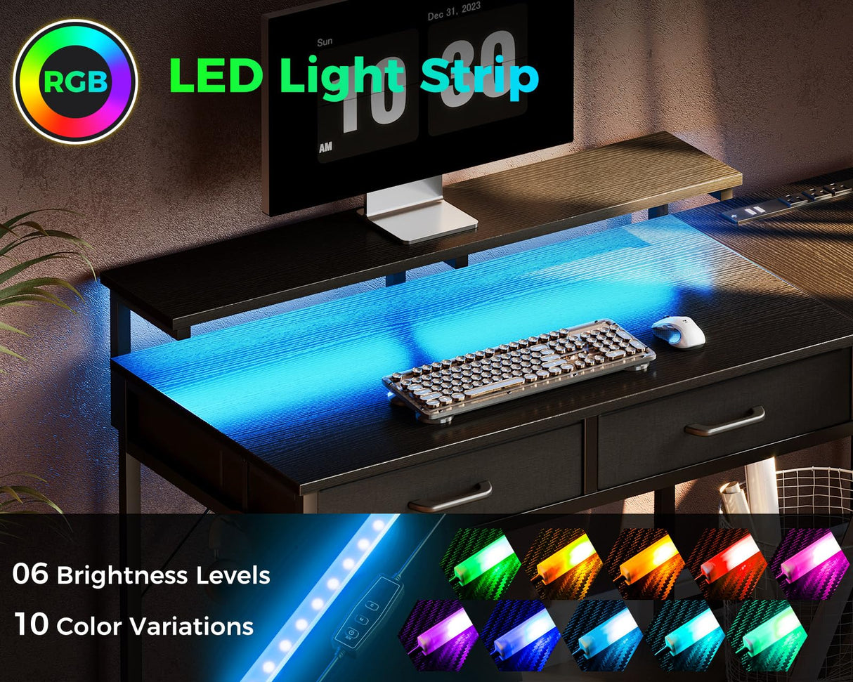 Coleshome 48 Inch L Shaped Gaming Desk with 2 Drawers & Storage Shelves, Computer Desk with USB Ports, Study Writing Table for Bedroom, Simple Modern Laptop Desk for Home Office, Black Coleshome