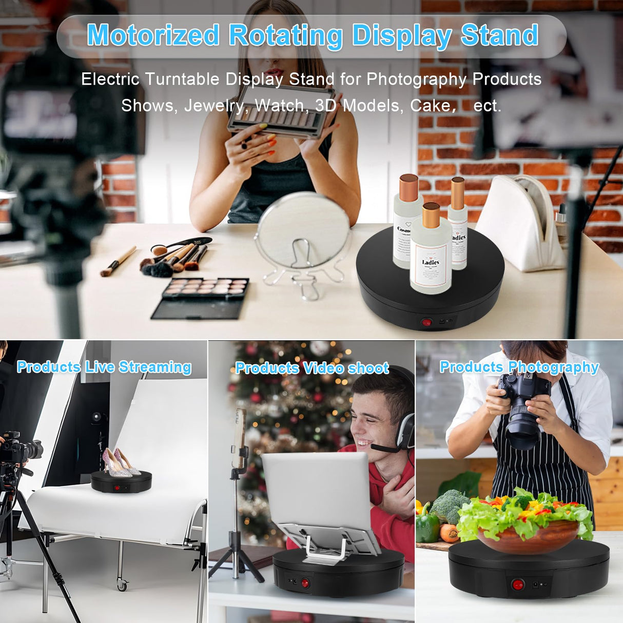 Remote Control Motorized Rotating Display Stand, 300 Lbs Load, 360 Degree, Mute Automatic Rotating Platform for Photography Products, Live Video Show, Angle Speed, Wired, Rotating Stand for Display Bosgladek