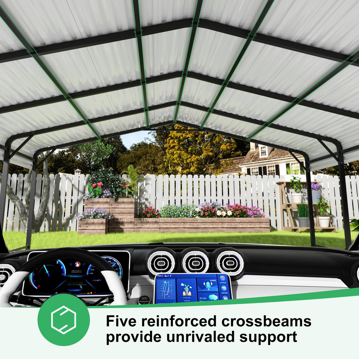 AirWire 20x20 FT Metal Carport with Heavy Duty Carport Canopy, Car Port with Reinforced Base and Five Canopy Beams, Car Garage Shelter for Car, Boats and Truck AirWire