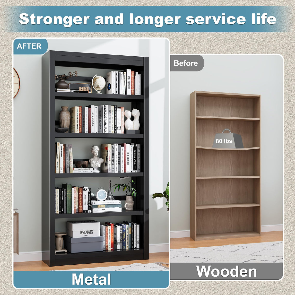 LyAosdFu Bookcase, 5-Shelf Industrial Bookshelf, Large Storage Space, Adjustable Bookshelves, Perfect for Living Room, Home Office, Garage, Ideal for Home Office Upgrade LyAosdFu