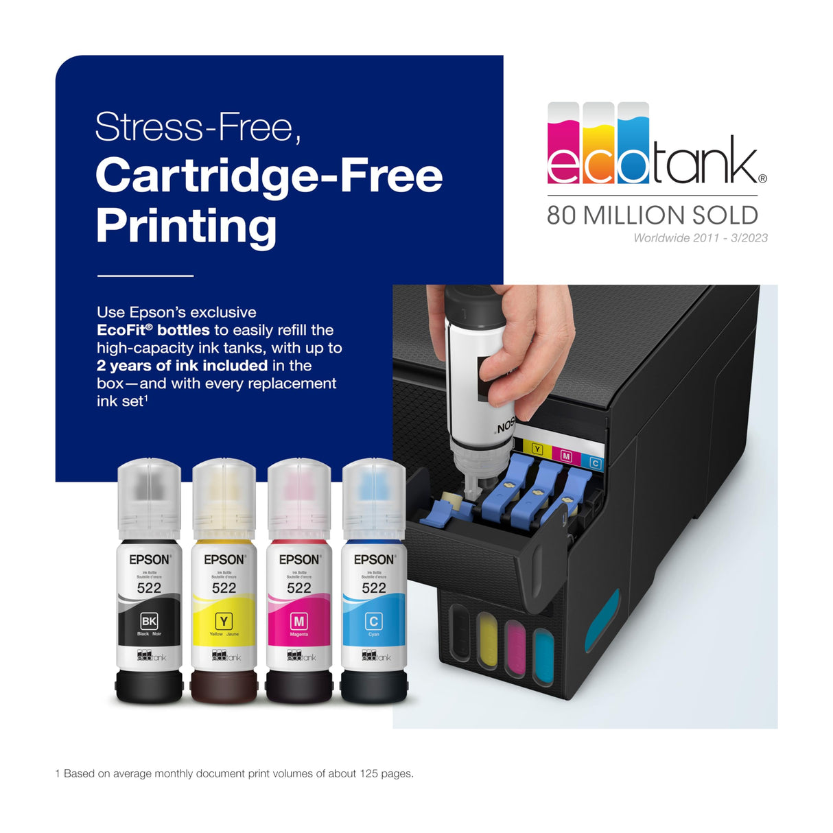 Epson EcoTank ET-2400 Wireless Color All-in-One Cartridge-Free Supertank Printer with Scan and Copy – Easy, Everyday Home Printing, Black Epson