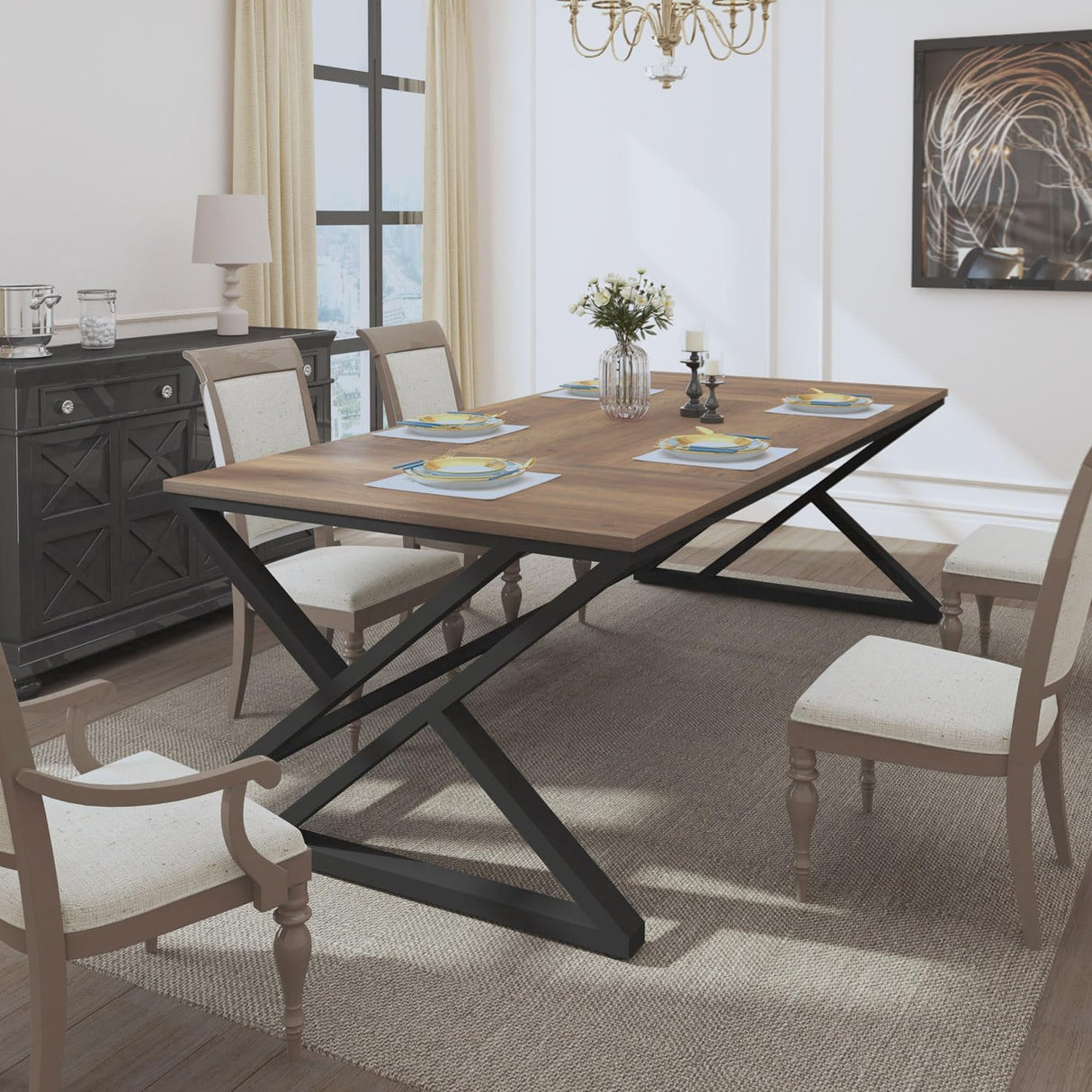 HSH Rustic Long Computer Desk, Industrial Large Wood Metal Office Desk, Wood Pc Writing Work Study Computer Table Desk, Farmhouse Workstation Gaming Executive Desk for 2 Person, Rustic Oak, 70 Inch HSH