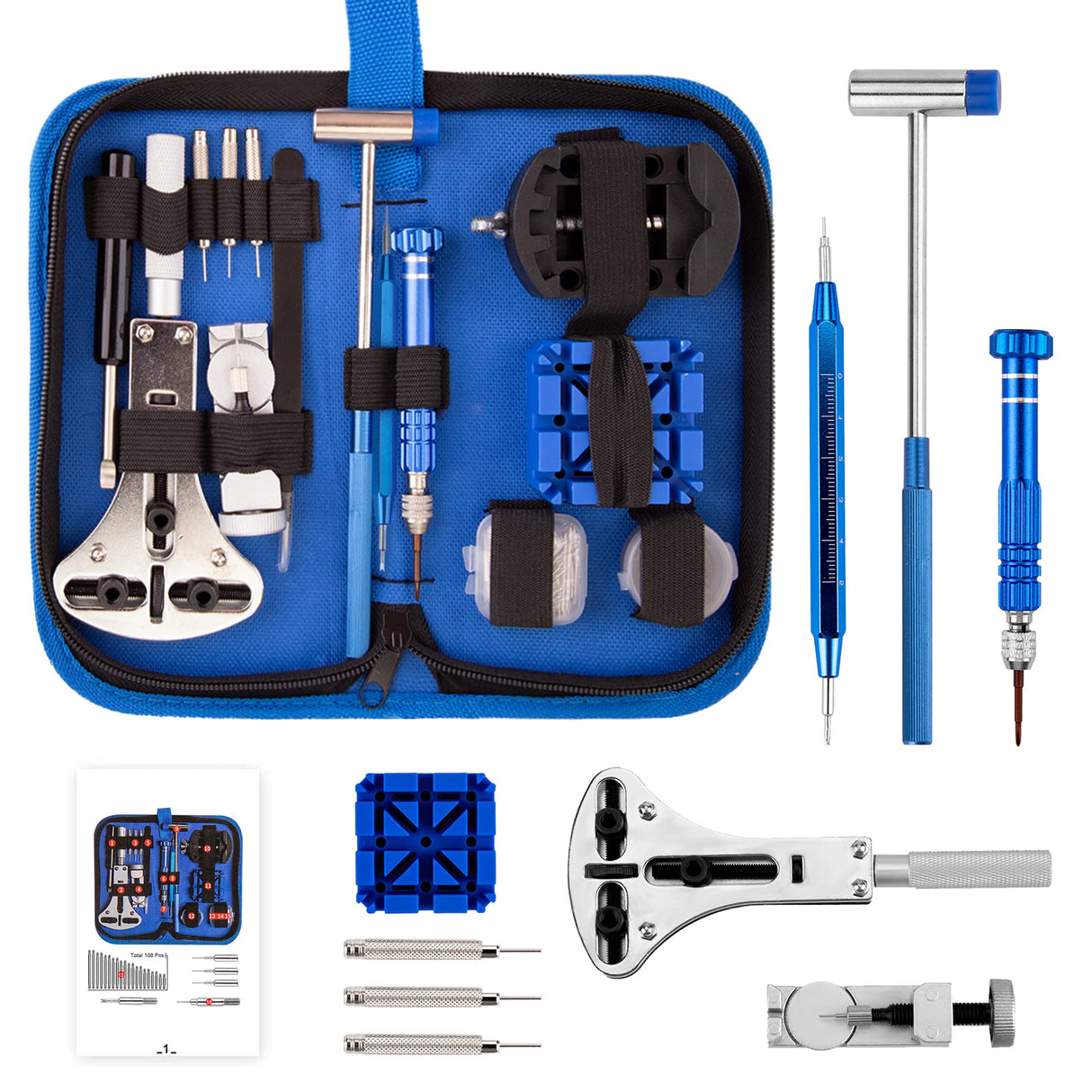 XOOL Watch Repair Kit - 210 Pcs, Battery Replacement & Case Opener Tools, Link Pin Tool Set with Carrying Case & Manual XOOL