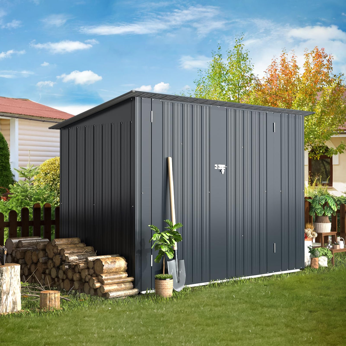 AECOJOY 7x3 Lean to Shed, 3x7 Outdoor Bike Sheds & Outdoor Storage Clearance, Small Lean to Metal Storage Shed, Outdoor Storage Cabinet Weatherproof for Bikes in Dark Grey AECOJOY