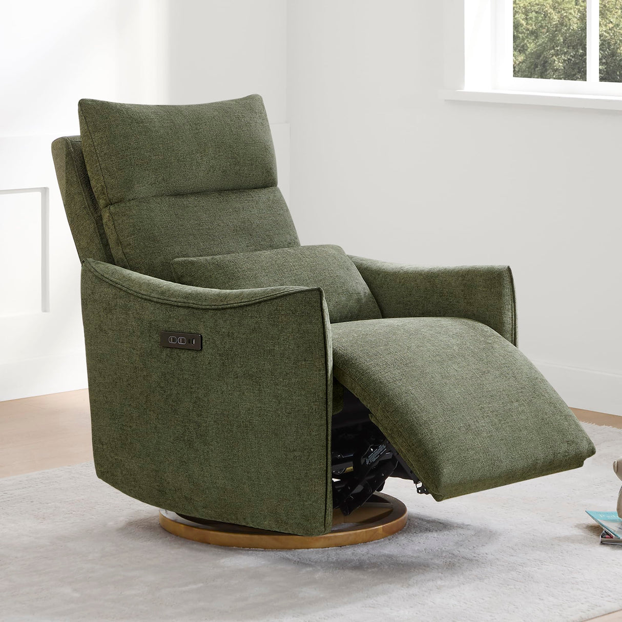 CHITA Swivel Rocker Recliner Chair, Power Nursery Glider Recliner, Nursery Rocking Chair with Adjustable Power Headrest, FSC Certified, Solid Wood Base, Moss Green CHITA