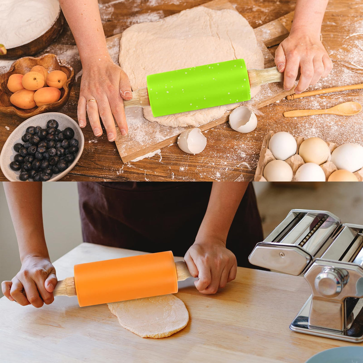 Faxco 4 Pack Mini Rolling Pin for Kids, 9 Inch Wooden Handle Rolling Pin Non-Stick Silicone Rolling Pins for Children Cake Baking Faxco