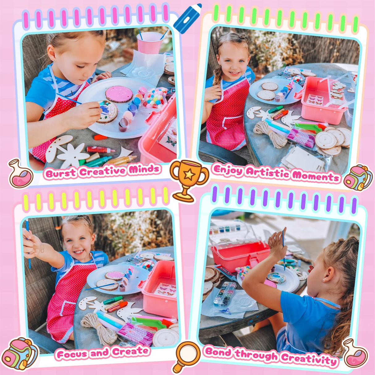 Luucio Wooden Painting Craft Kit - Glow in The Dark Wood Slices Crafts and Birdhouse Ornaments, Creative Art Toys for 5, 6, 7, 8, 9, 10, 11, 12 Year Old Kids, Christmas Gifts Ideal Luucio