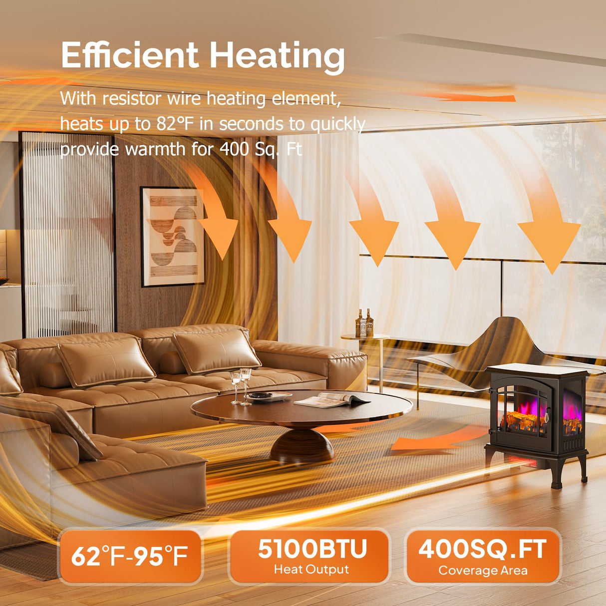 Bonnlo 23" W Electric Fireplace Stove, 1500W Portable Freestanding Fireplace Heater w/Remote, Timer, 3D Flame, Overheat & Tip-Over Protections, Suit for Bedroom, Living Room, CSA Approved Bonnlo