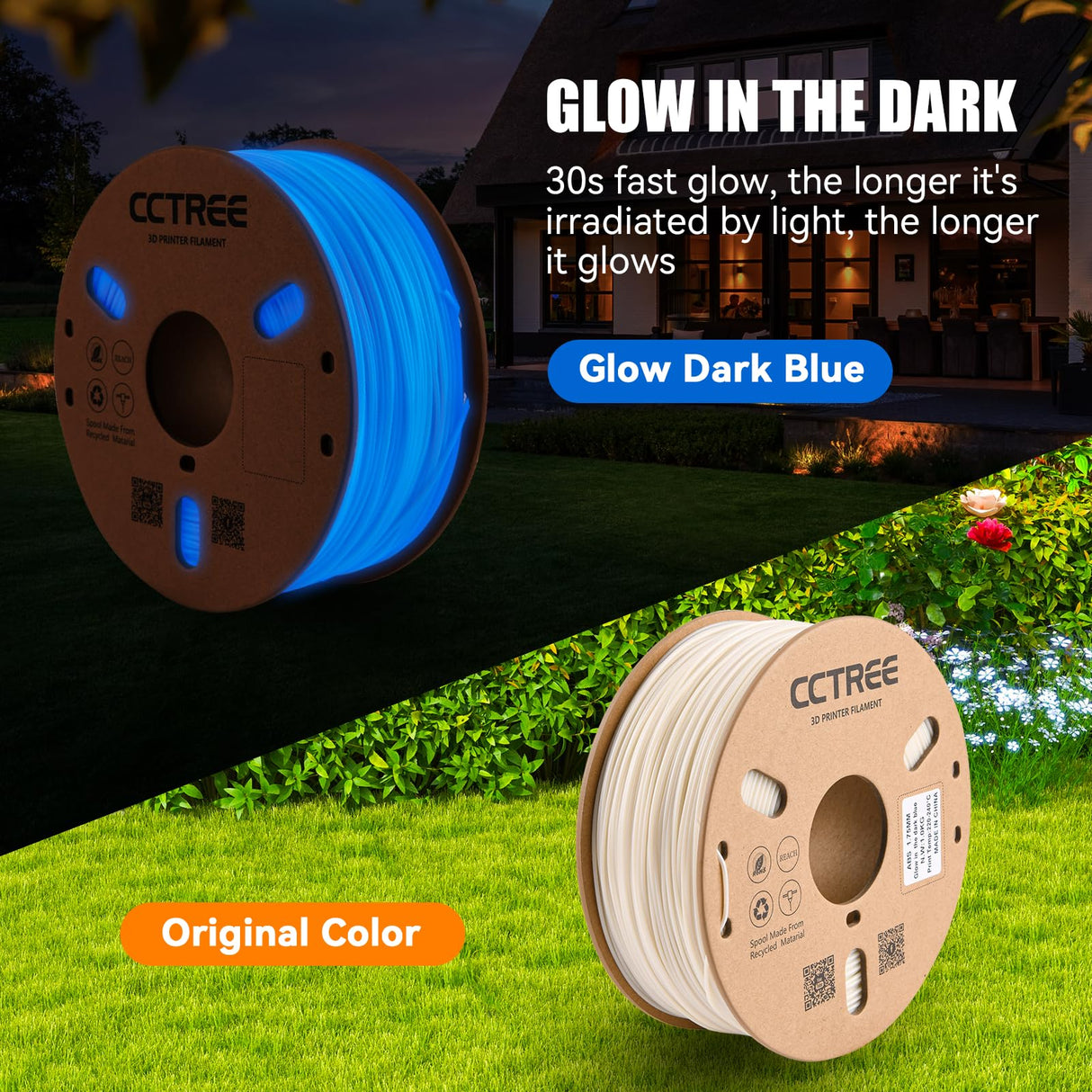 CCTREE ABS+ Filament 1.75mm, Glow in The Dark ABS Filament 1KG, Strong, Durable, Heat Resistance, Excellent Toughness 3D Printer Filament ABS Plus, Glow Blue CCTREE