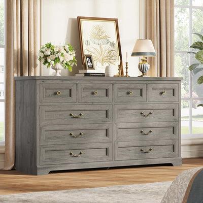 Hasuit Farmhouse 10 Drawers Dresser for Bedroom, 55.1" Wide Dresser Chest of Drawers, Rustic Wood Storage Dresser with Deep Drawers and Vintage Handle, Large Dresser for Bedroom, Closet, Hallway, Gray